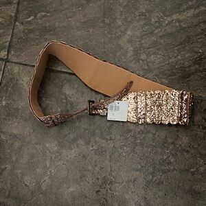 Anthropologie Gold and Tan Sequin Belt